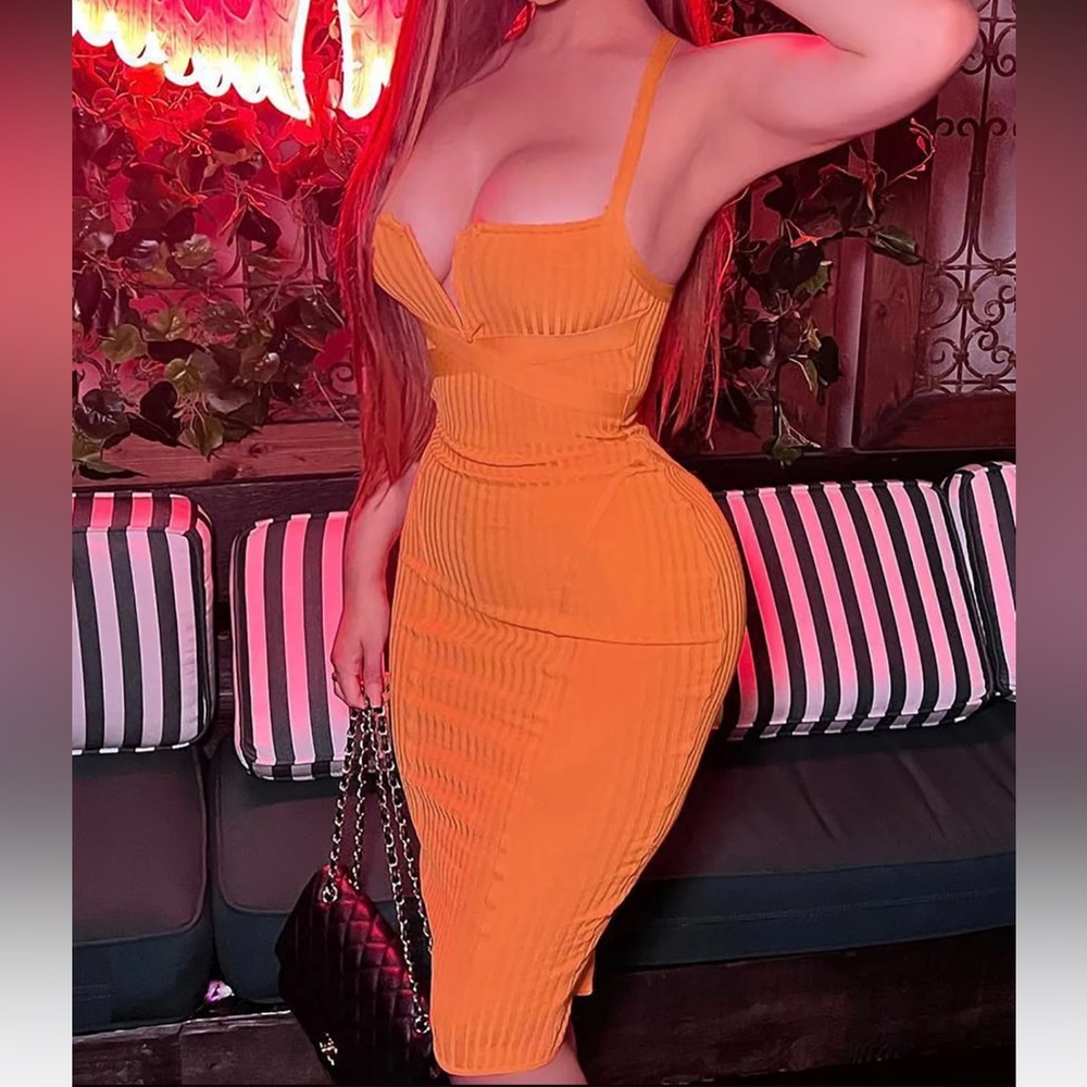 NEW FashionNova Orange Bodycon Midi Dress